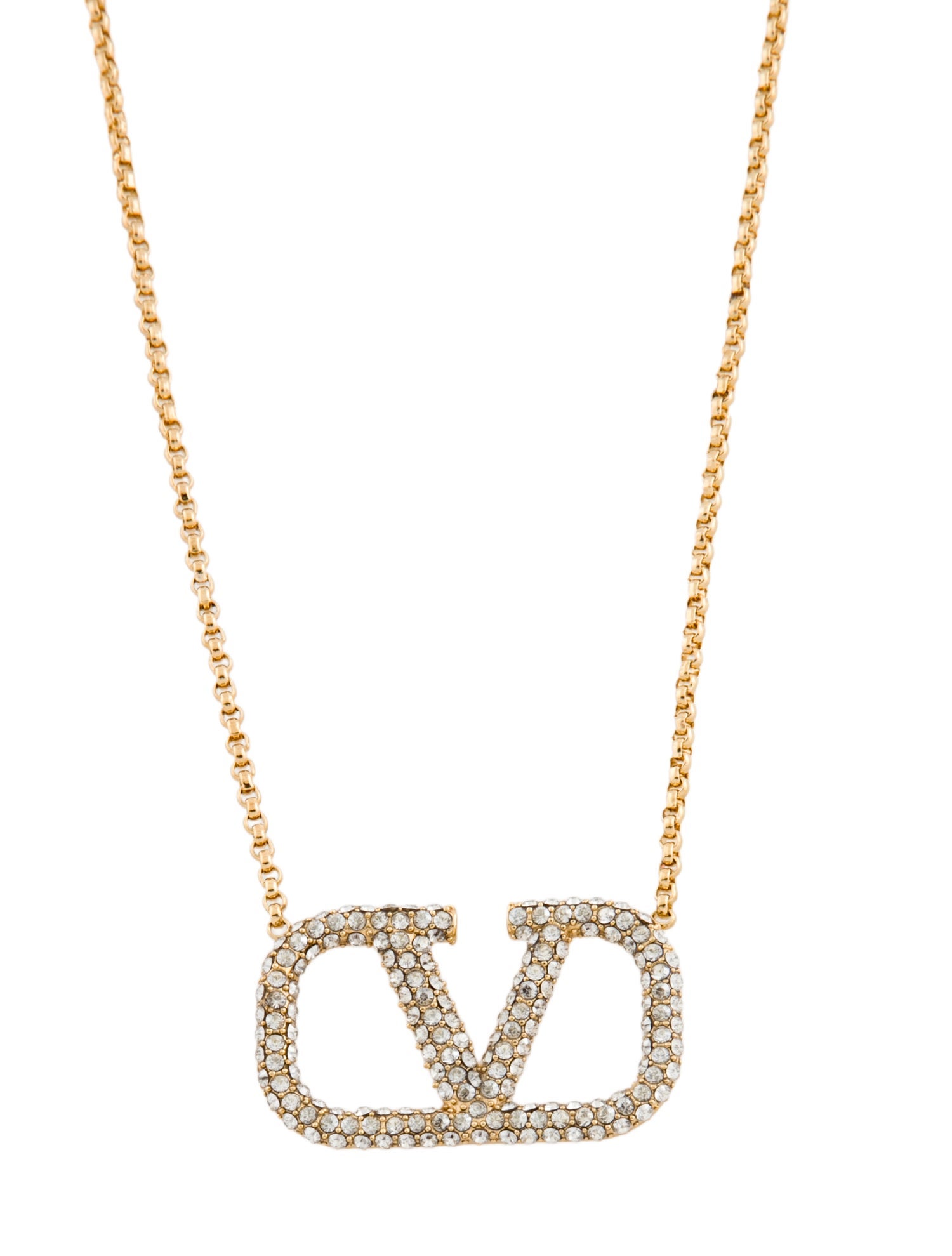 Valentino Crystal VLogo Pendant Necklace