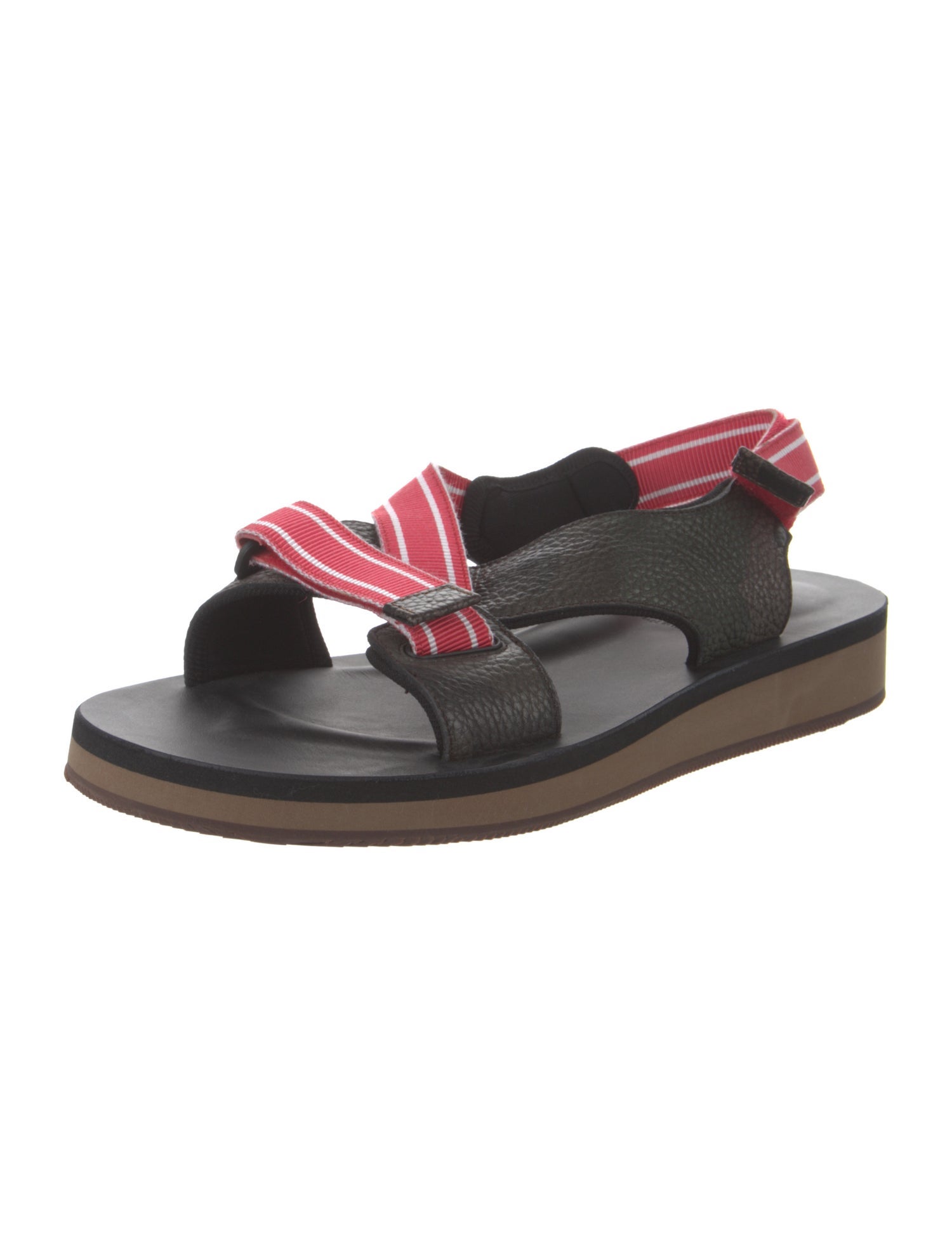 Valentino Leather Striped Slingback Sandals
