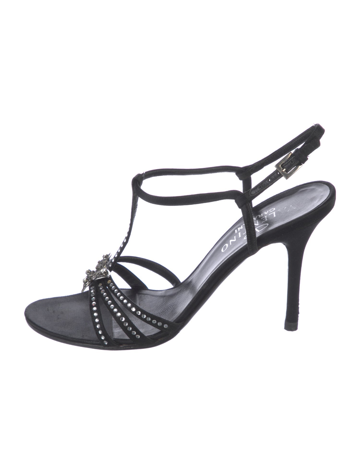 Valentino Satin Crystal Embellishments T-Strap Sandals