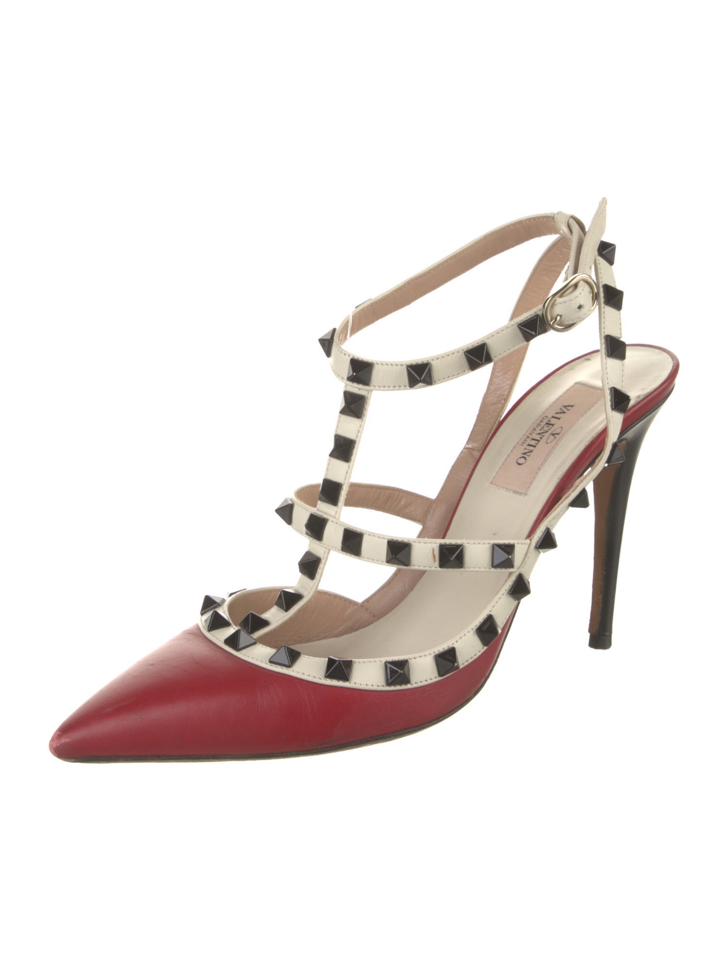 Valentino Leather Studded Accents T-Strap Pumps