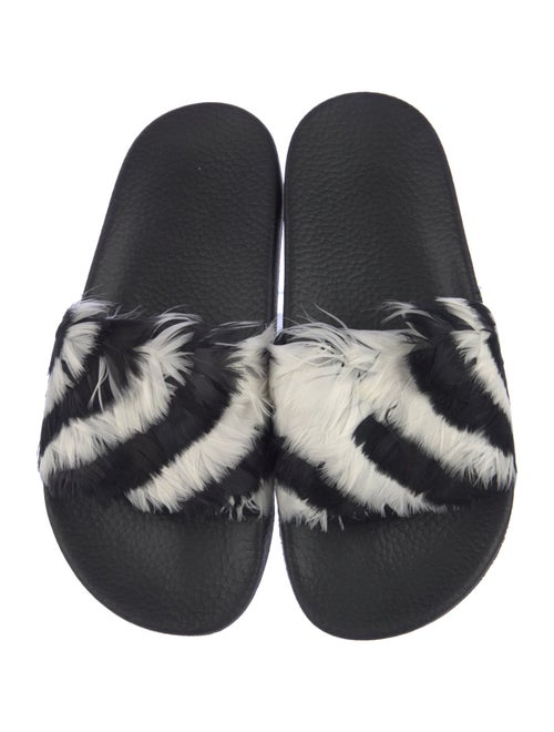 Valentino Printed Feather Trim Slides