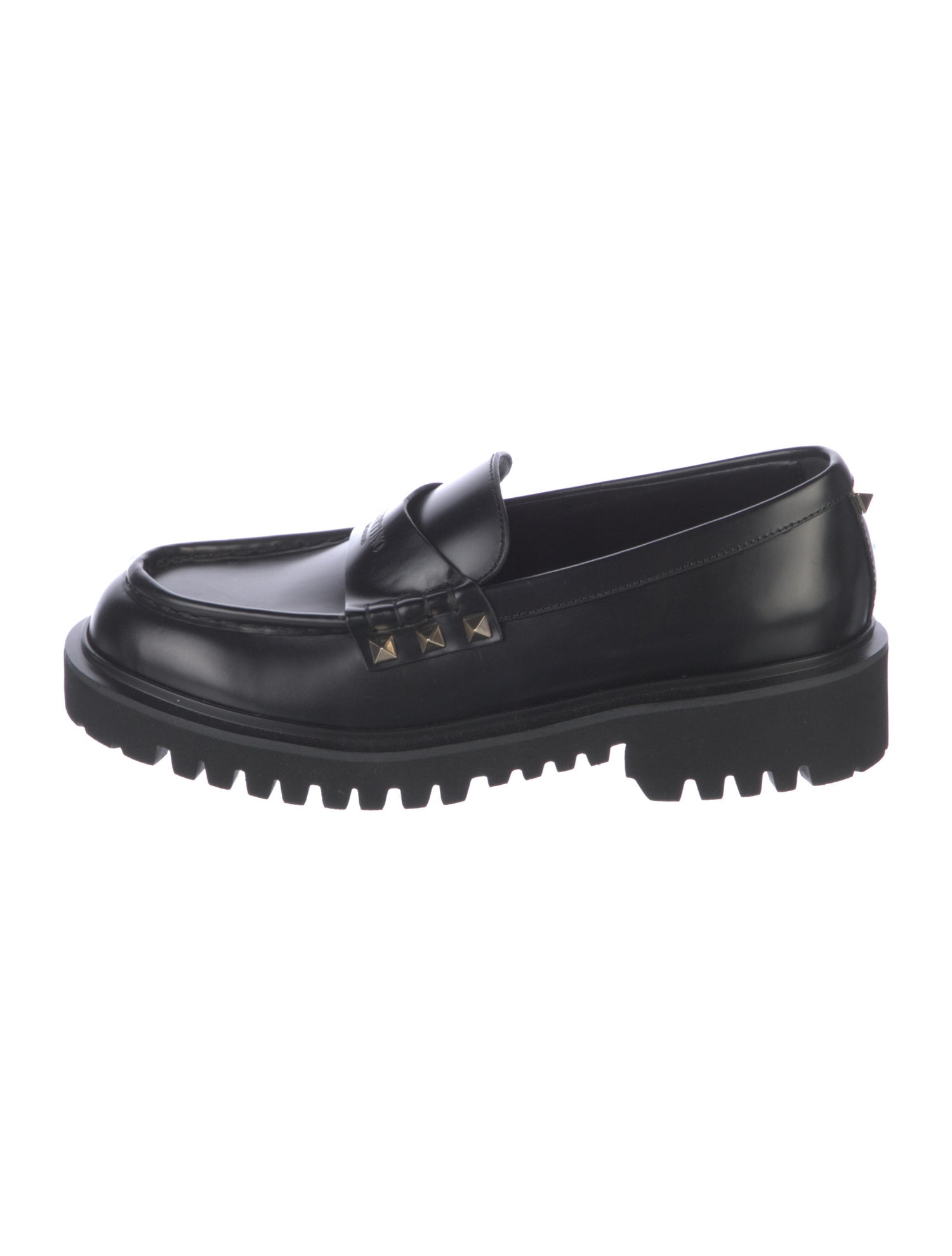 Valentino Rockstud Accents Leather Loafers