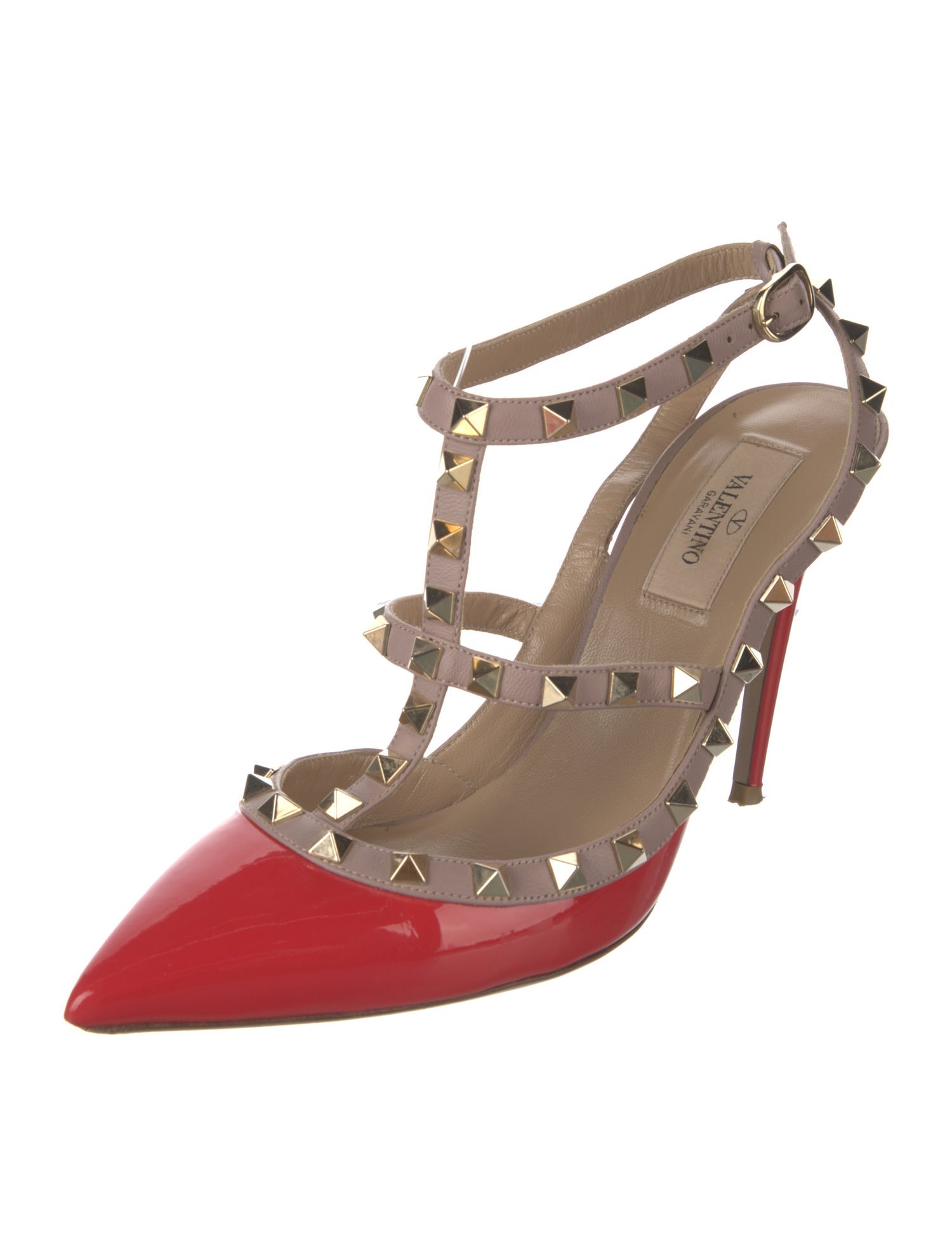 Valentino Rockstud Accents Patent Leather T-Strap Pumps