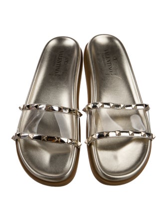 Valentino Rockstud Accents Leather Slides