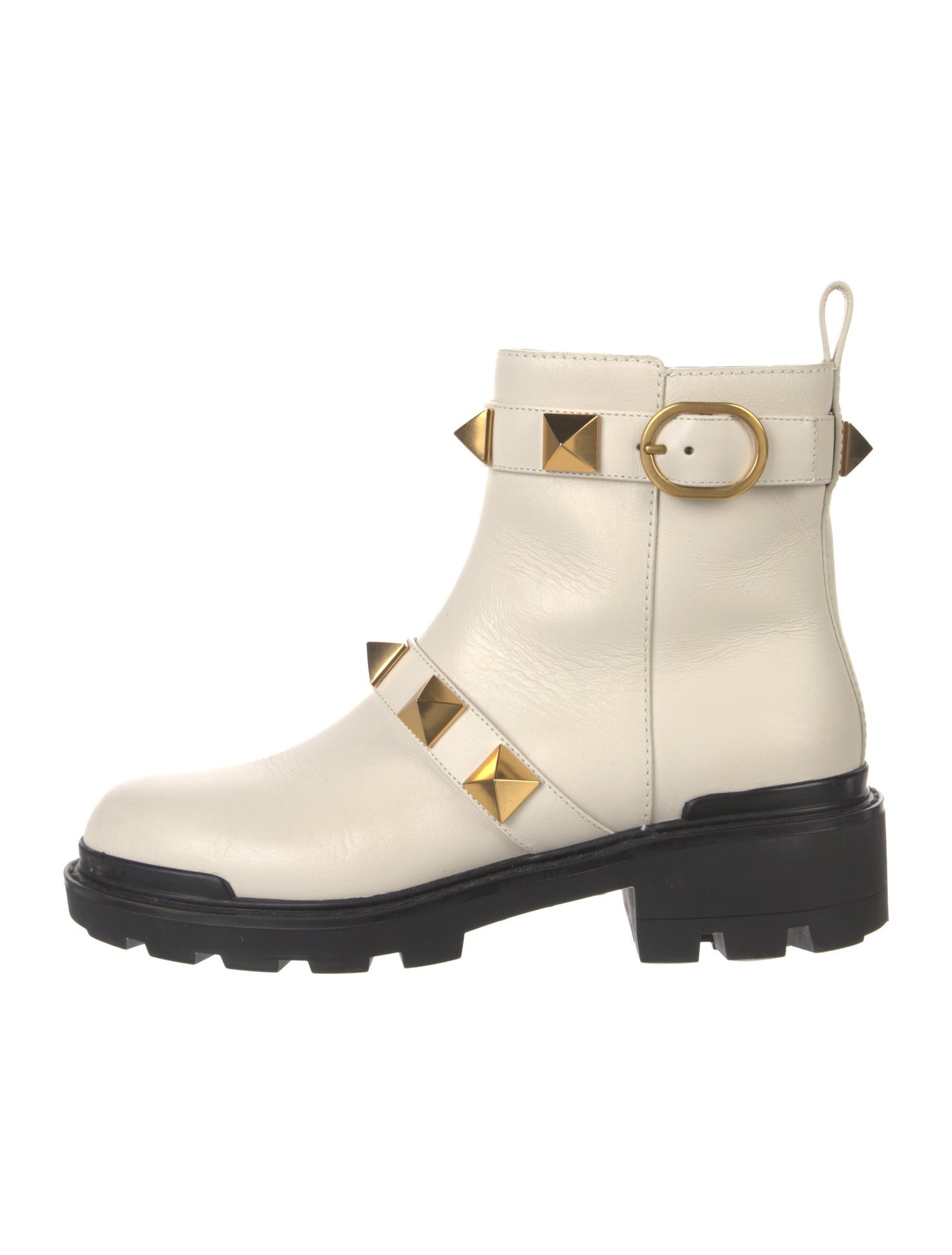 Valentino Rockstud Accents Leather Combat Boots