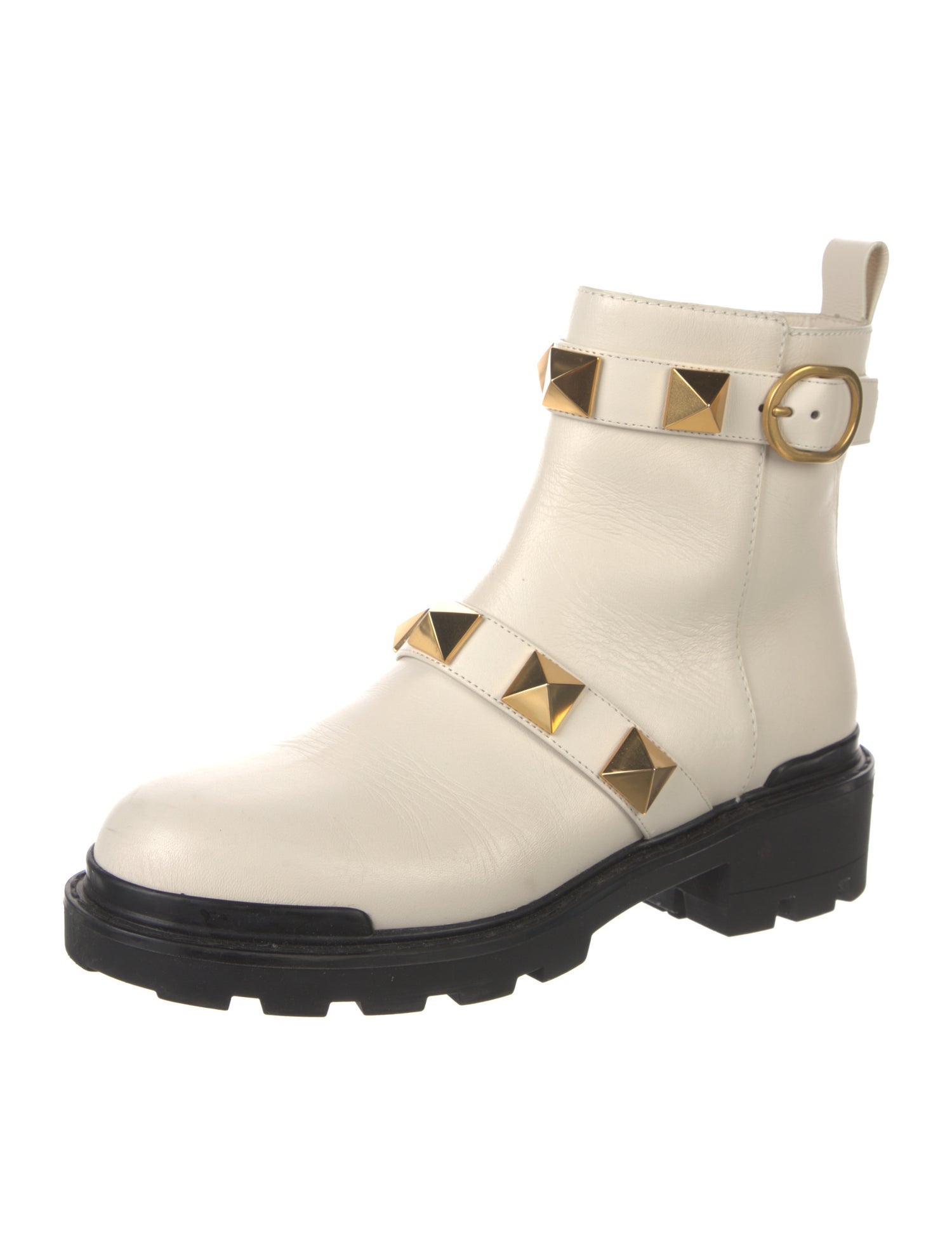 Valentino Rockstud Accents Leather Combat Boots