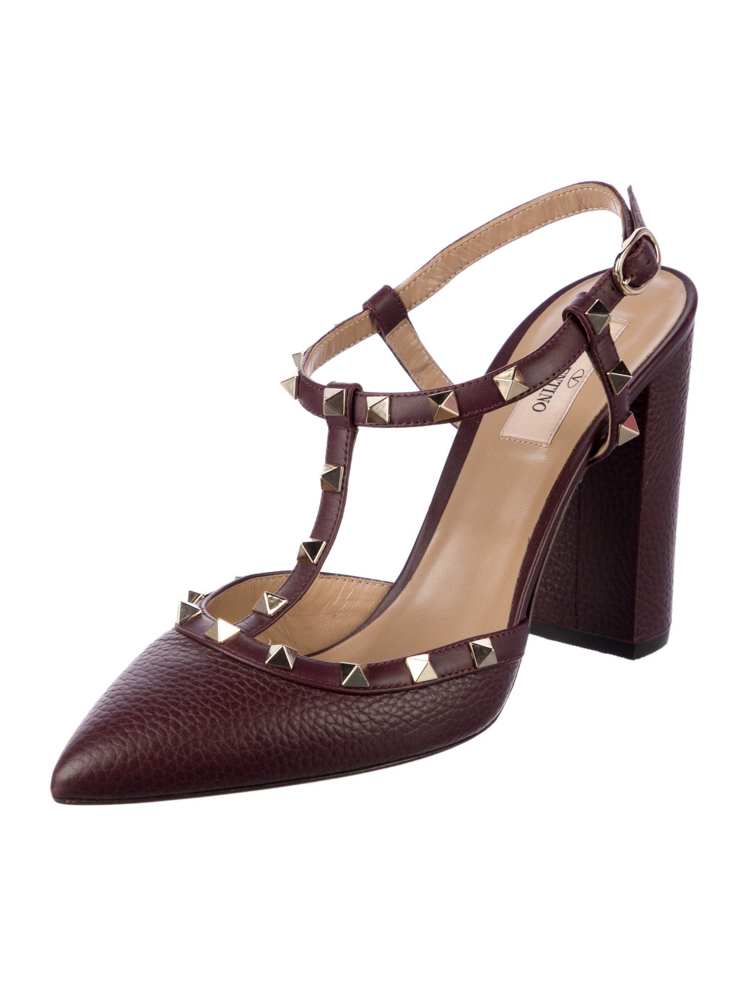 Valentino Rockstud Accents Leather T-Strap Pumps