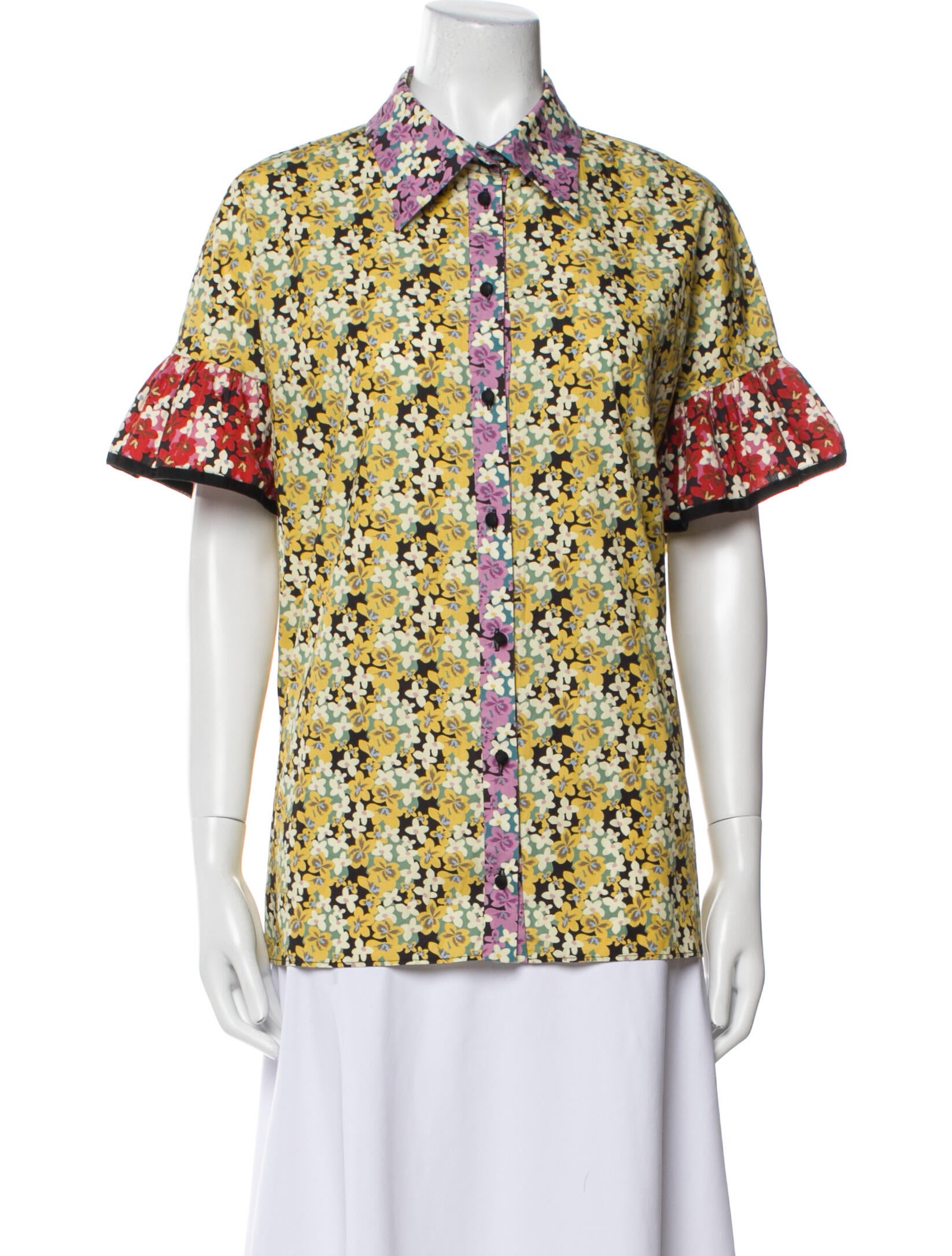 Valentino Printed Short Sleeve Button-Up Top