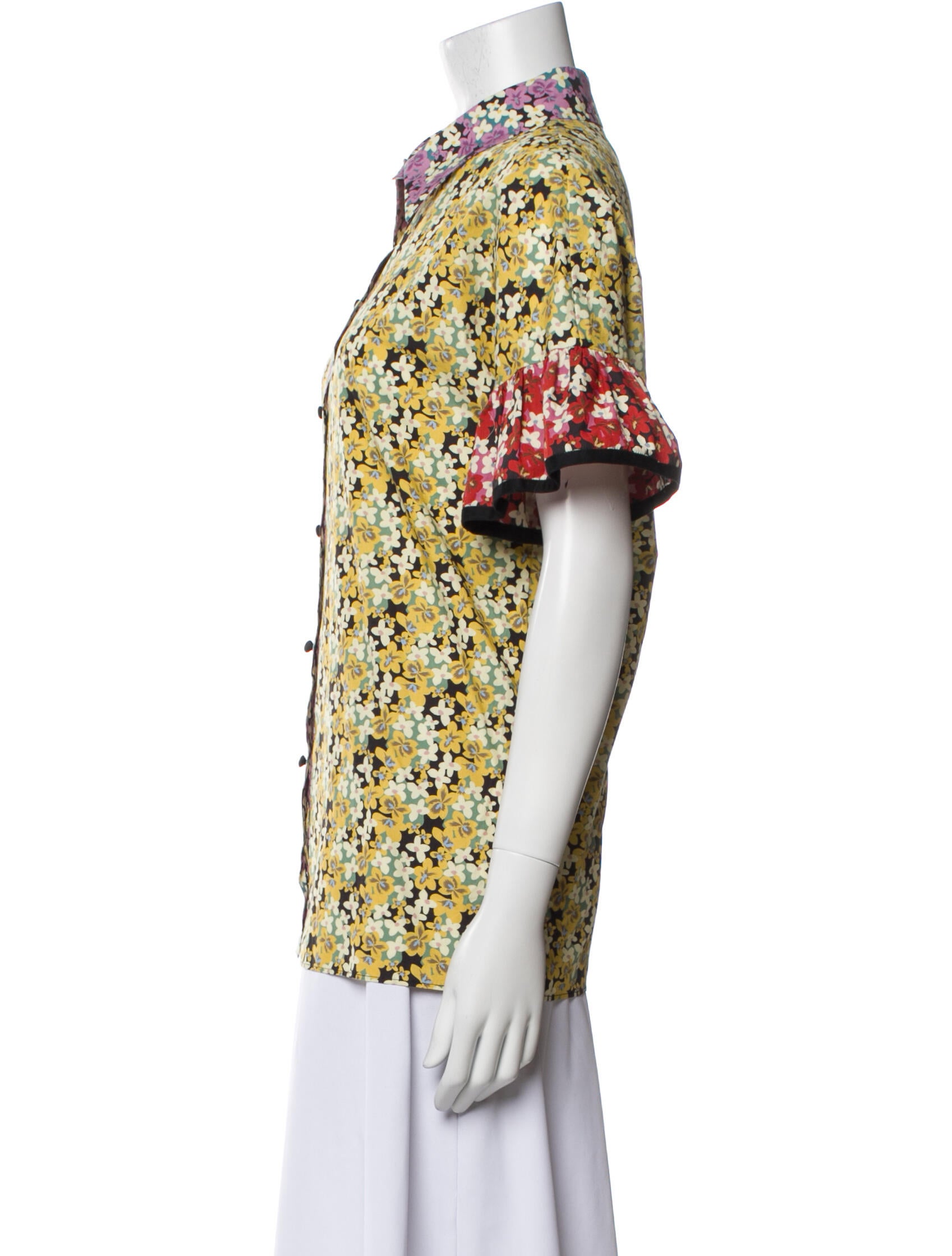 Valentino Printed Short Sleeve Button-Up Top
