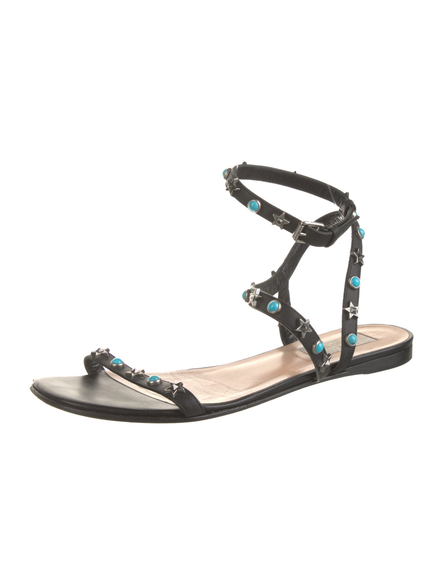 Valentino Rockstud Accents Leather Gladiator Sandals