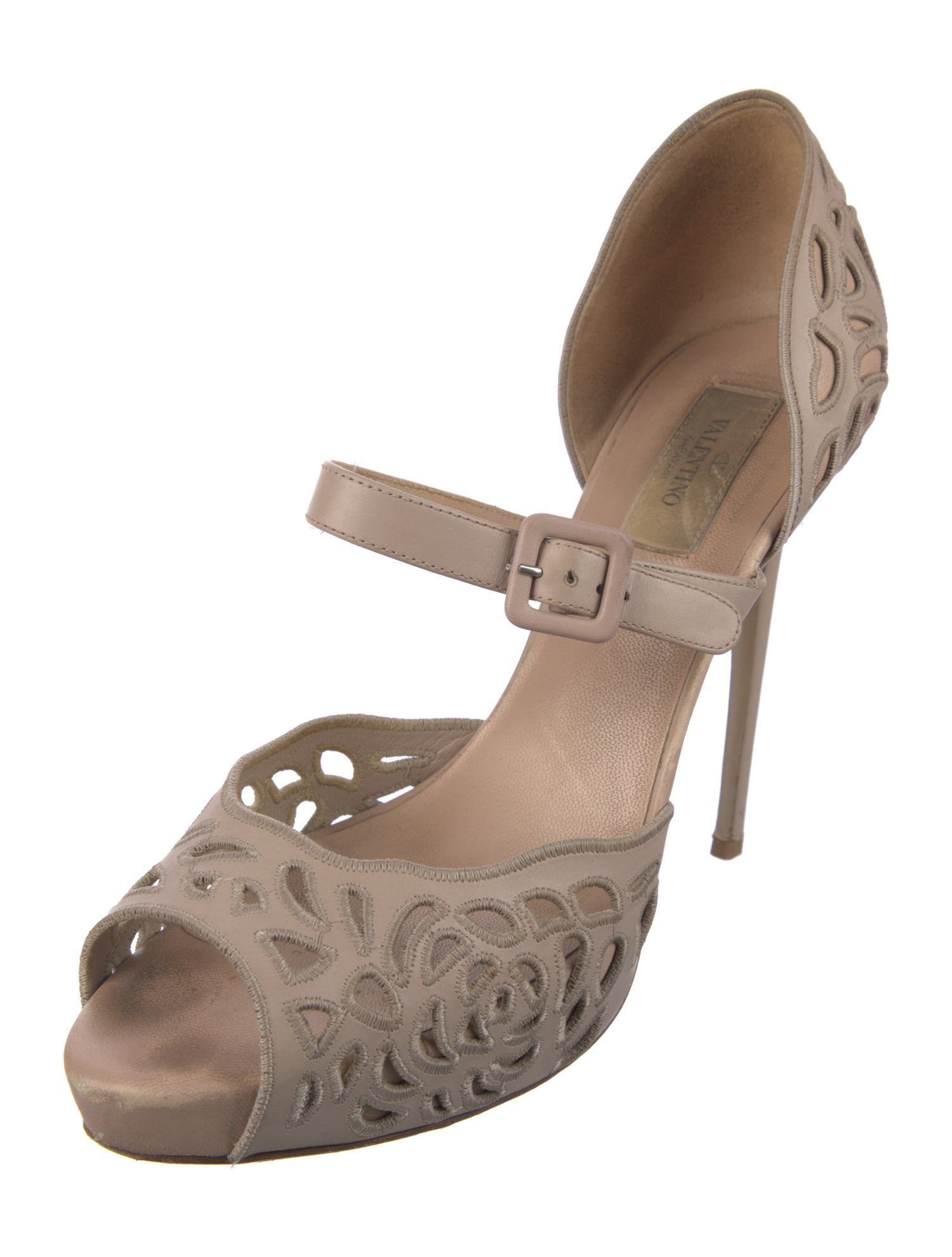 Valentino Leather Embroidered Accent D'Orsay Pumps