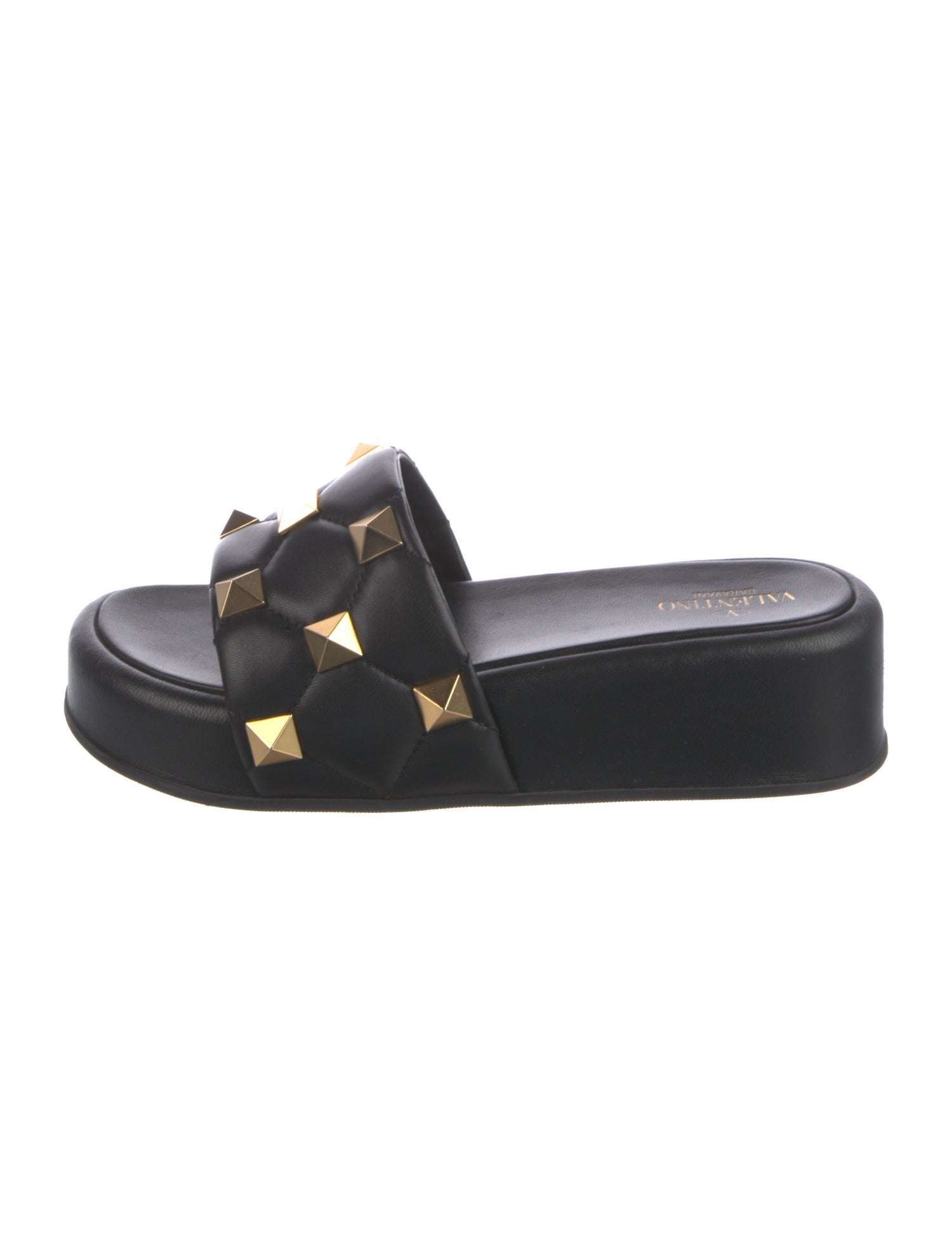 Valentino Rockstud Accents Leather Slides