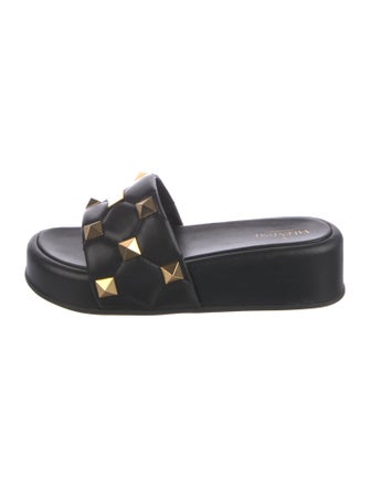 Valentino Rockstud Accents Leather Slides