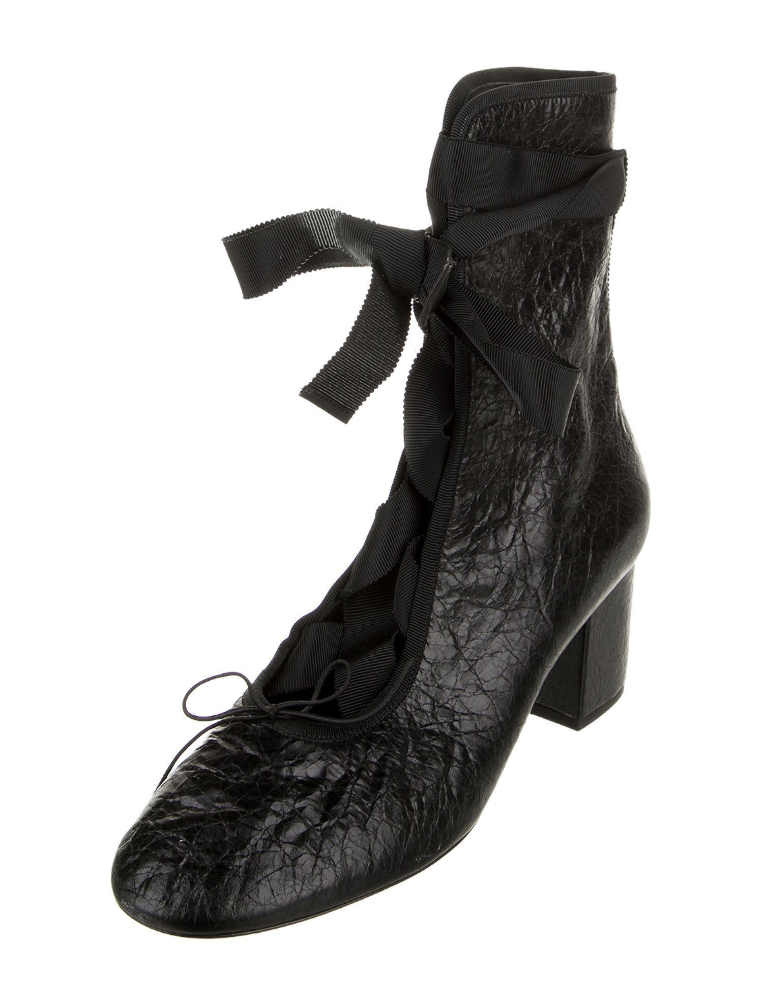 Valentino Leather Bow Accents Lace-Up Boots