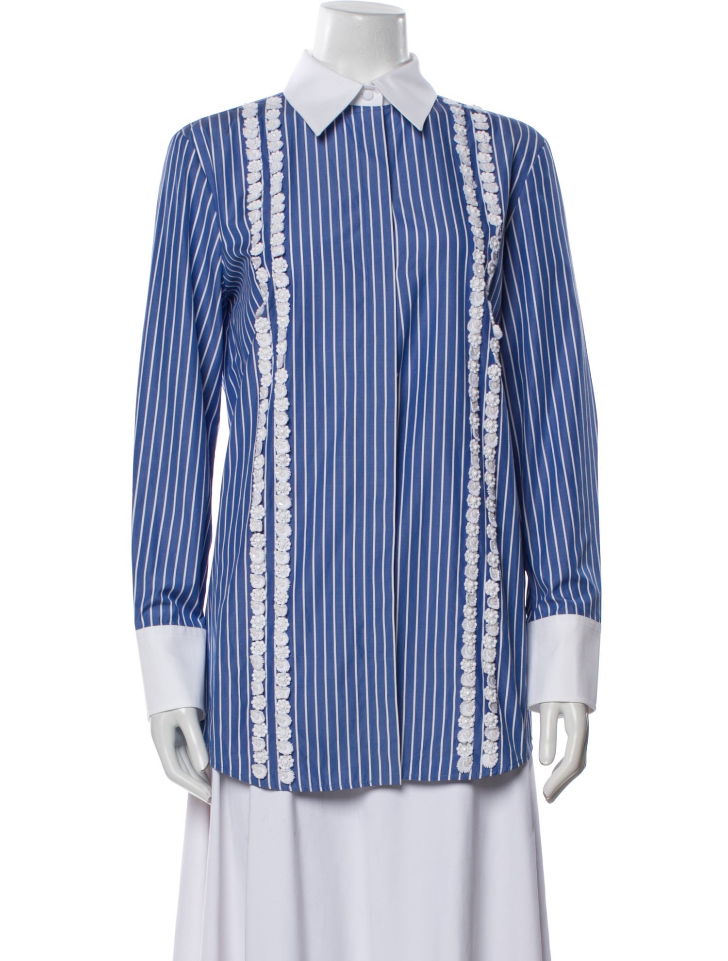 Valentino Striped Long Sleeve Button-Up Top