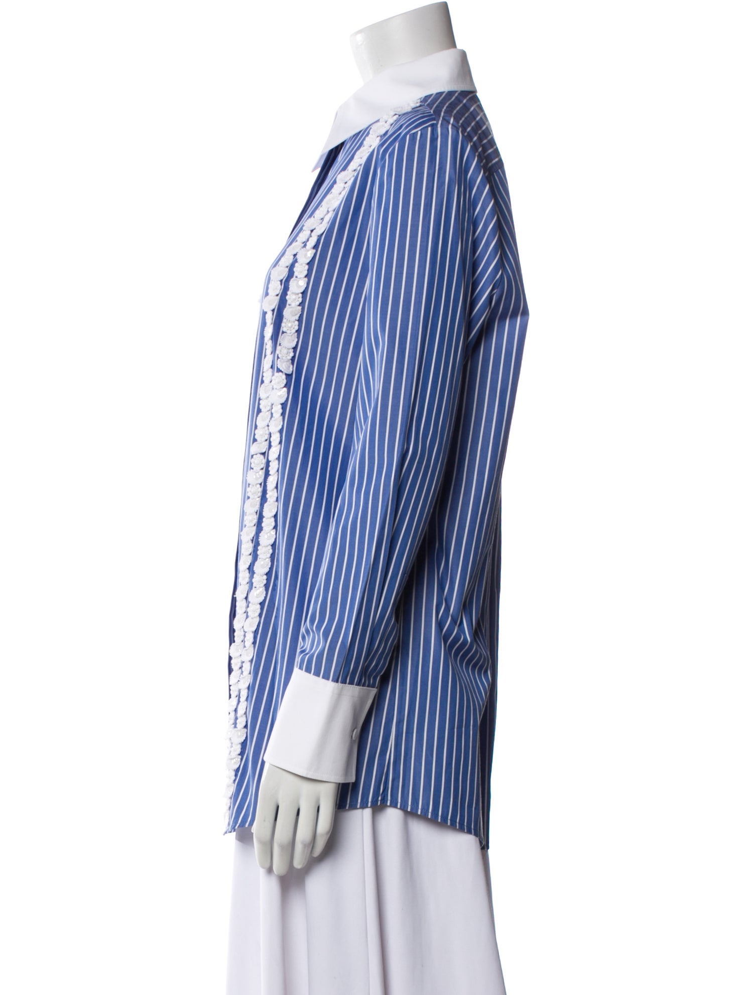 Valentino Striped Long Sleeve Button-Up Top