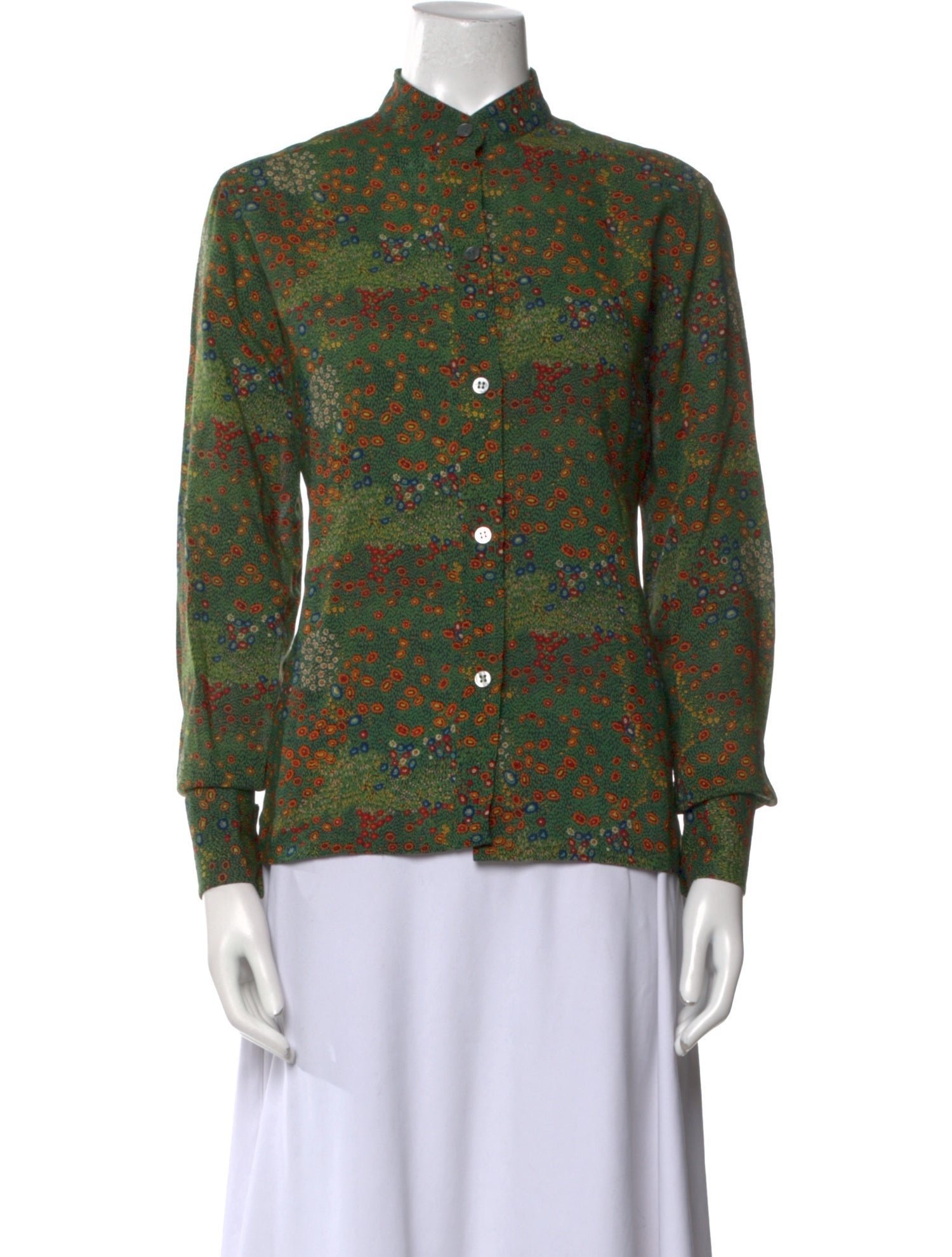 Valentino Wool Floral Print Button-Up Top