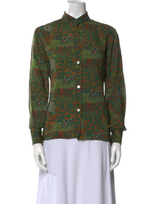 Valentino Wool Floral Print Button-Up Top