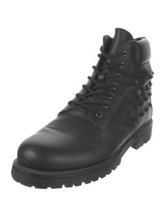 Valentino Rockstud Accents Leather Combat Boots