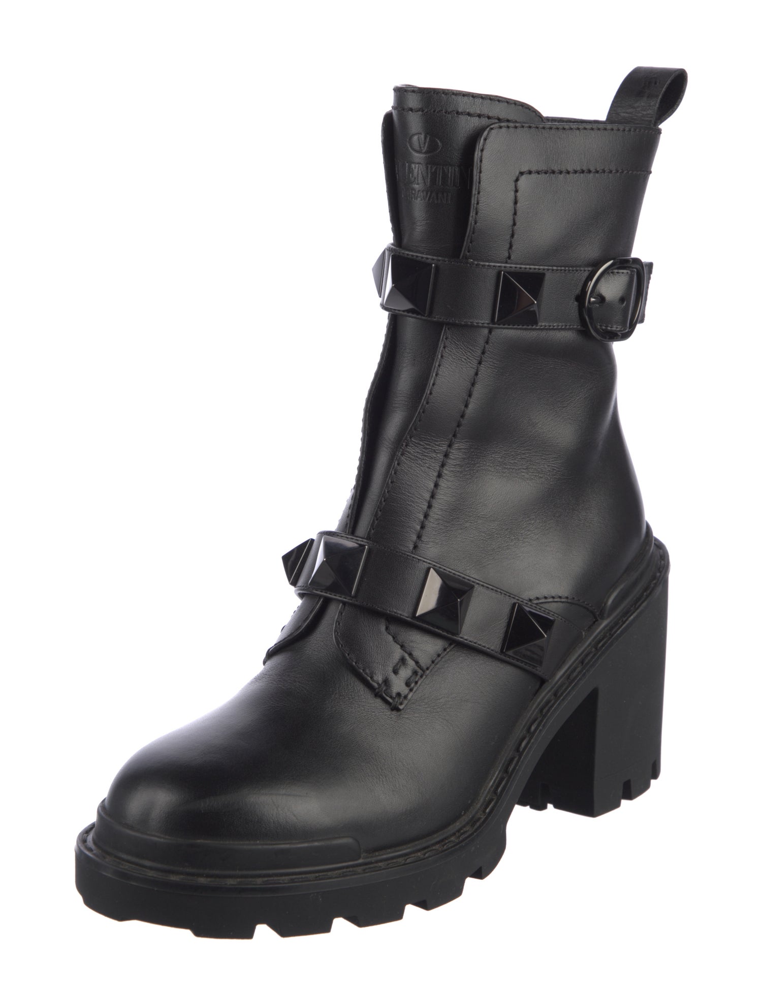 Valentino Leather Studded Accents Combat Boots