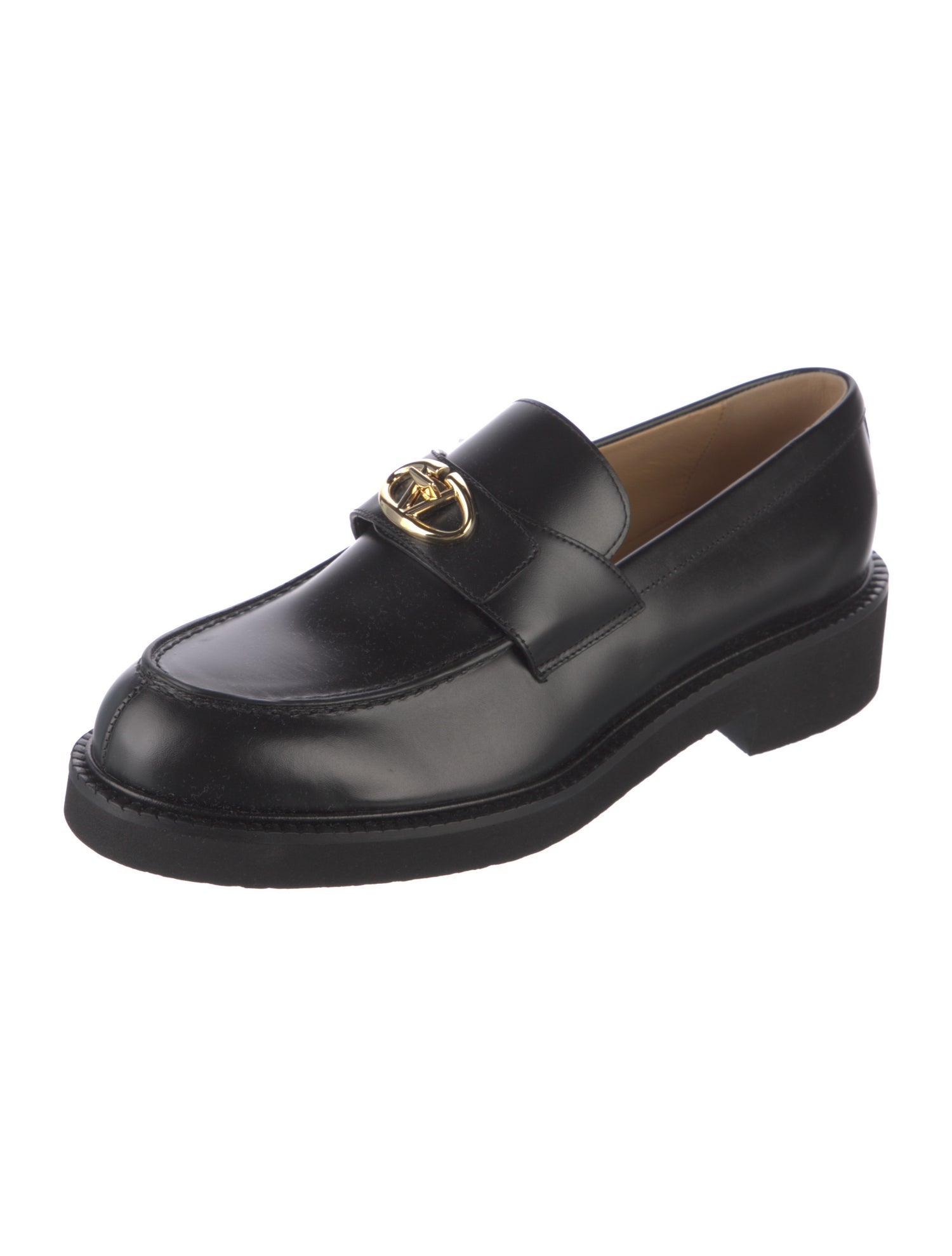 Valentino Rockstud Accents Leather Loafers