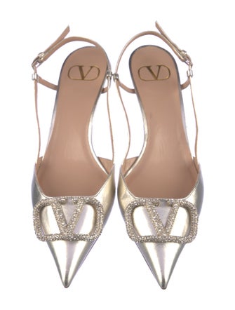 Valentino Leather Crystal Embellishments Slingback Pumps