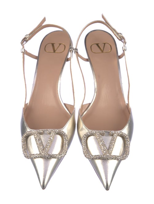 Valentino Leather Crystal Embellishments Slingback Pumps