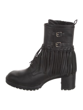 Valentino Leather Fringe Trim Accent Combat Boots