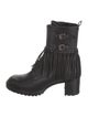 Valentino Leather Fringe Trim Accent Combat Boots