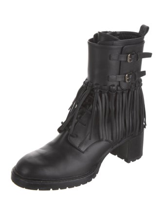 Valentino Leather Fringe Trim Accent Combat Boots