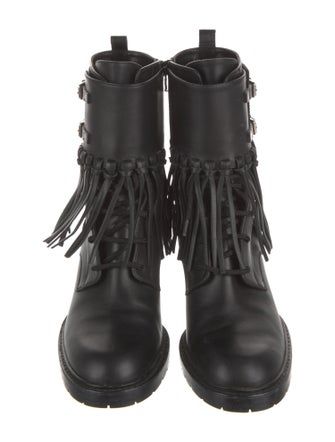 Valentino Leather Fringe Trim Accent Combat Boots