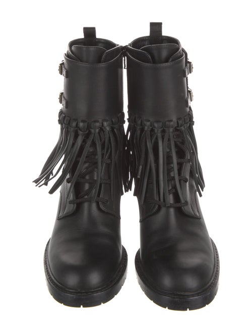 Valentino Leather Fringe Trim Accent Combat Boots