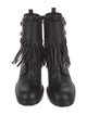 Valentino Leather Fringe Trim Accent Combat Boots
