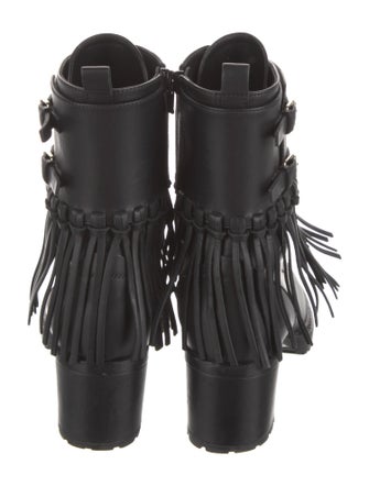 Valentino Leather Fringe Trim Accent Combat Boots