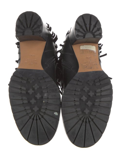 Valentino Leather Fringe Trim Accent Combat Boots
