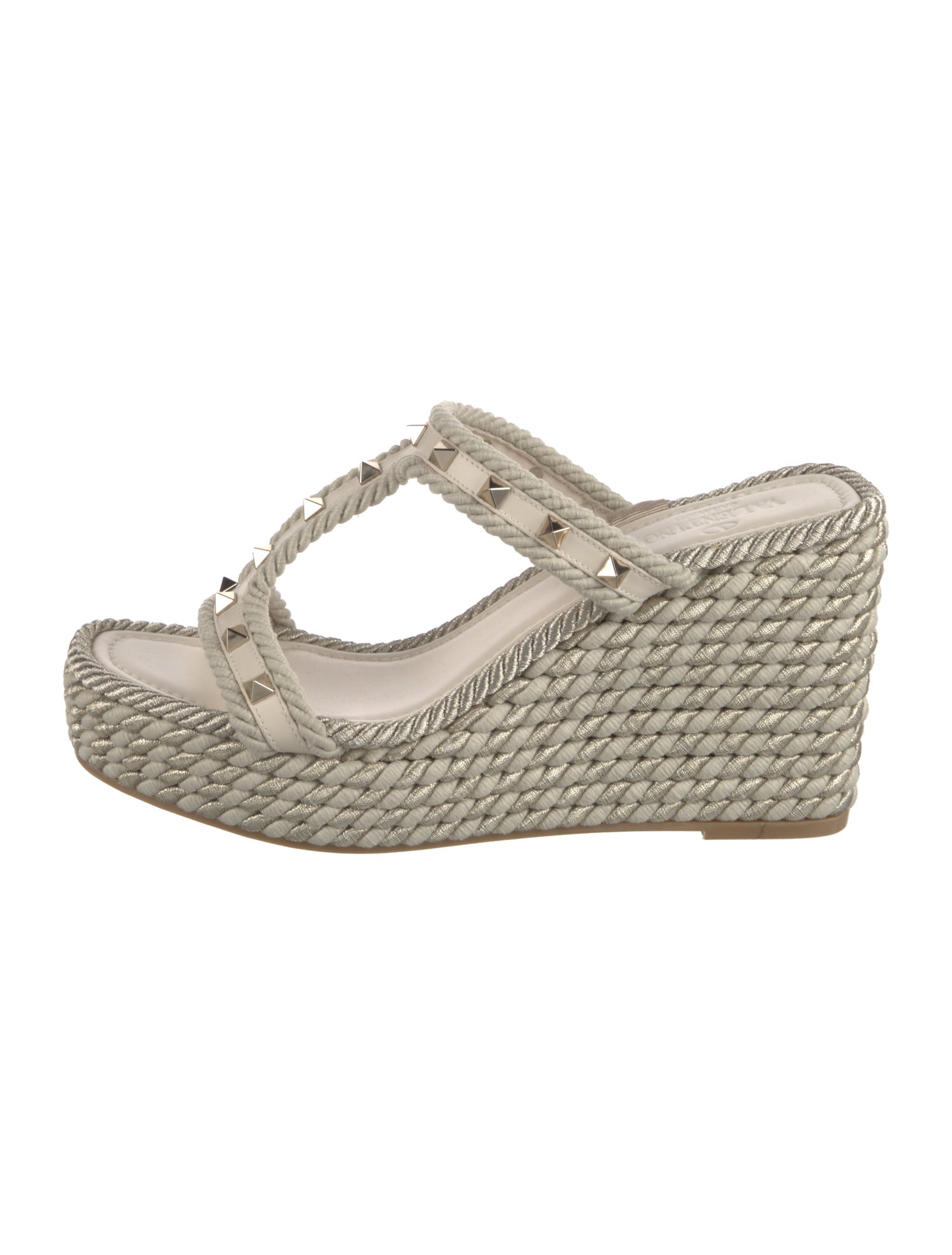 Valentino Rockstud Accents Raffia Espadrilles