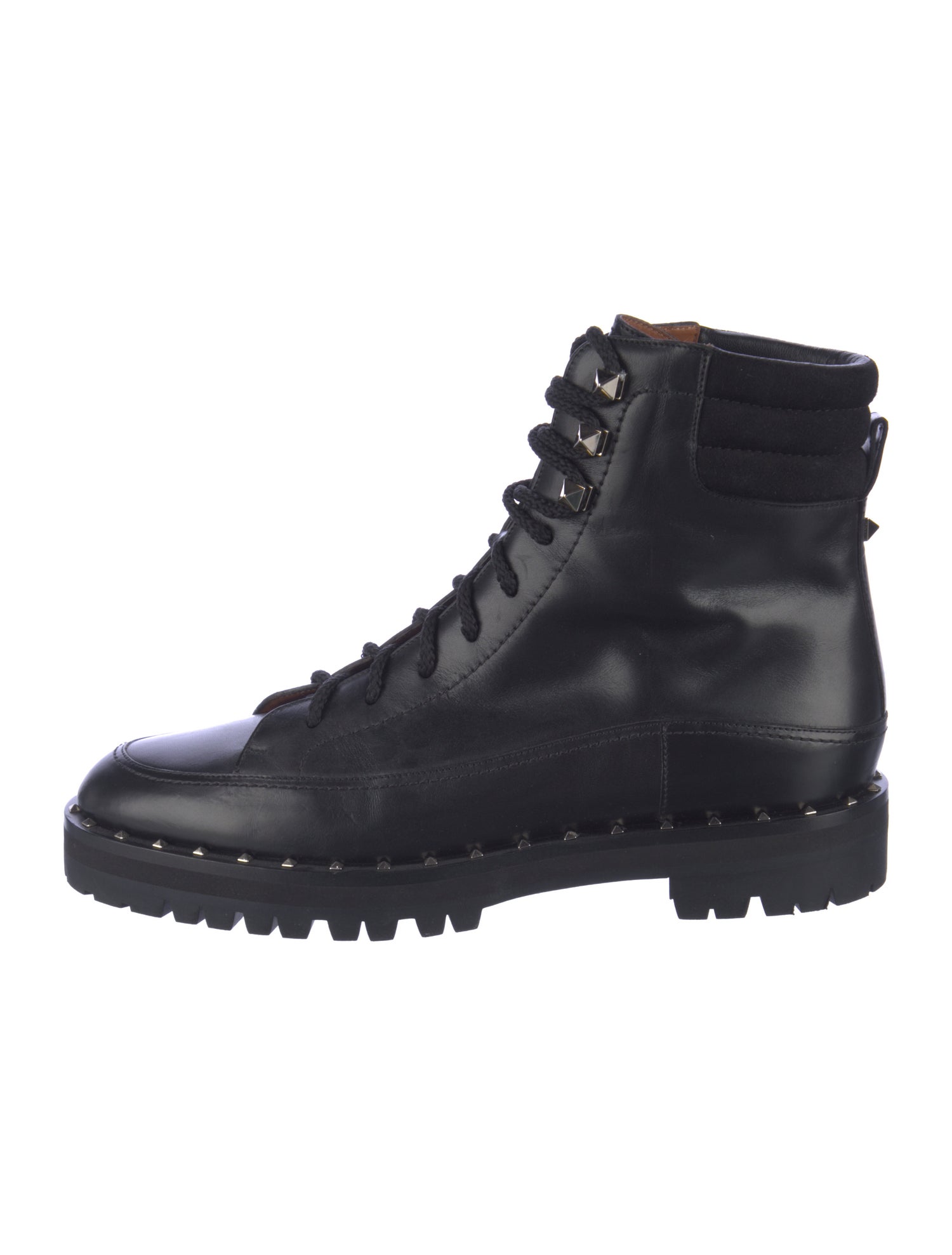 Valentino Rockstud Accents Leather Combat Boots