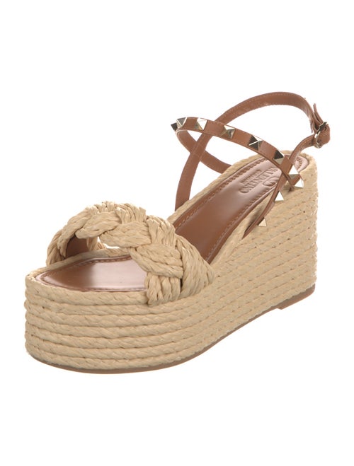 Valentino Rockstud Accents Straw Espadrilles
