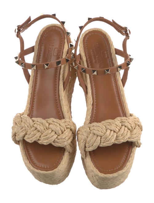 Valentino Rockstud Accents Straw Espadrilles