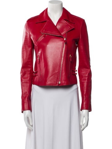 Pre-owned Valentino Leather Biker Jacket In Red