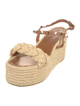 Valentino Rockstud Accents Straw Espadrilles