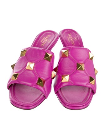 Valentino Quilted Pattern Leather Slides