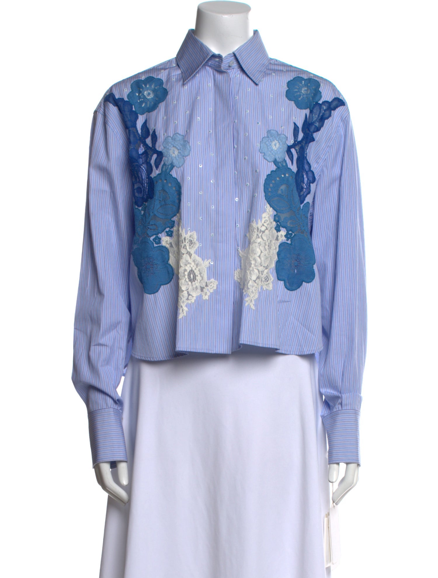 Valentino Striped Long Sleeve Button-Up Top w/ Tags