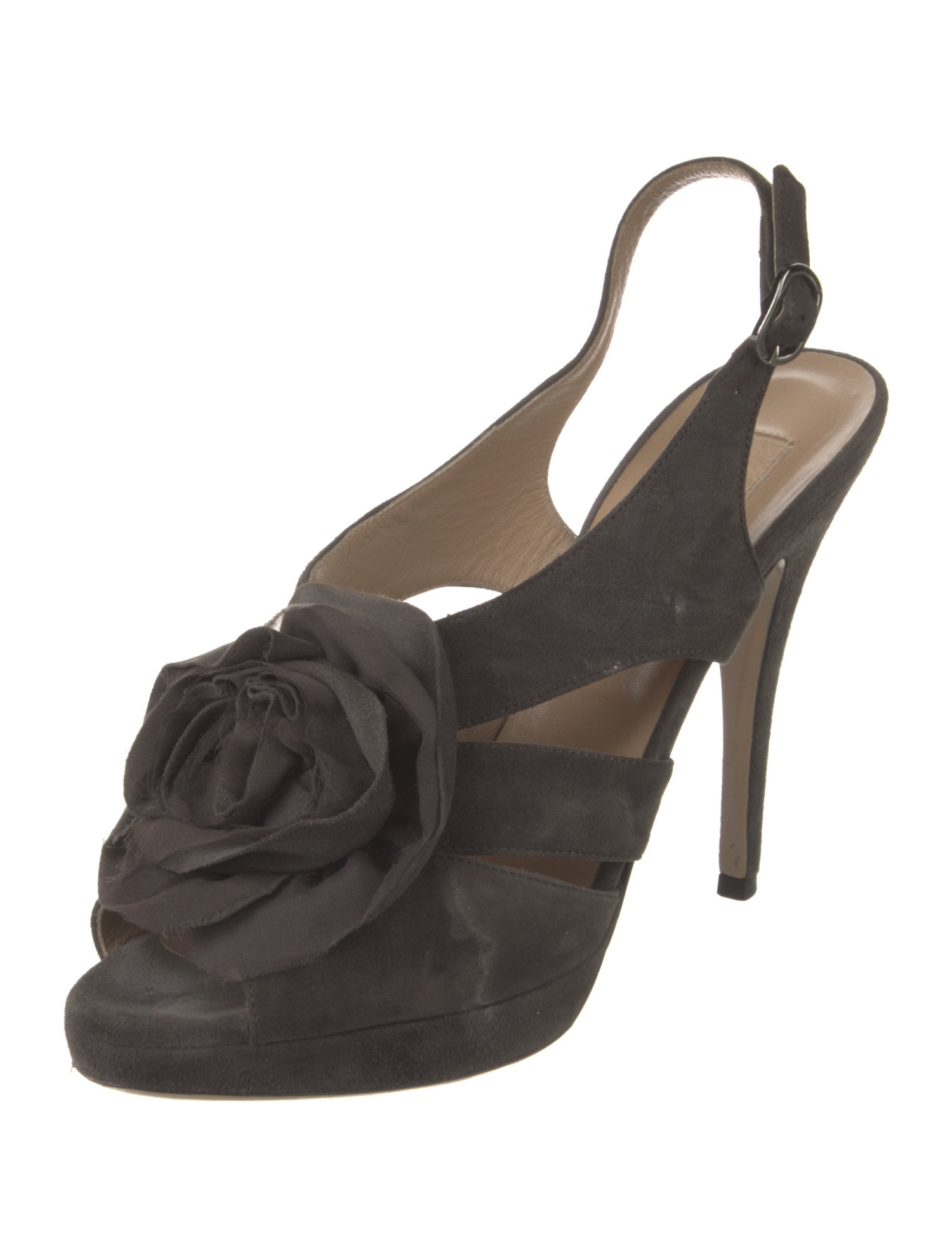 Valentino Suede Ruffle Embellishment Slingback Sandals