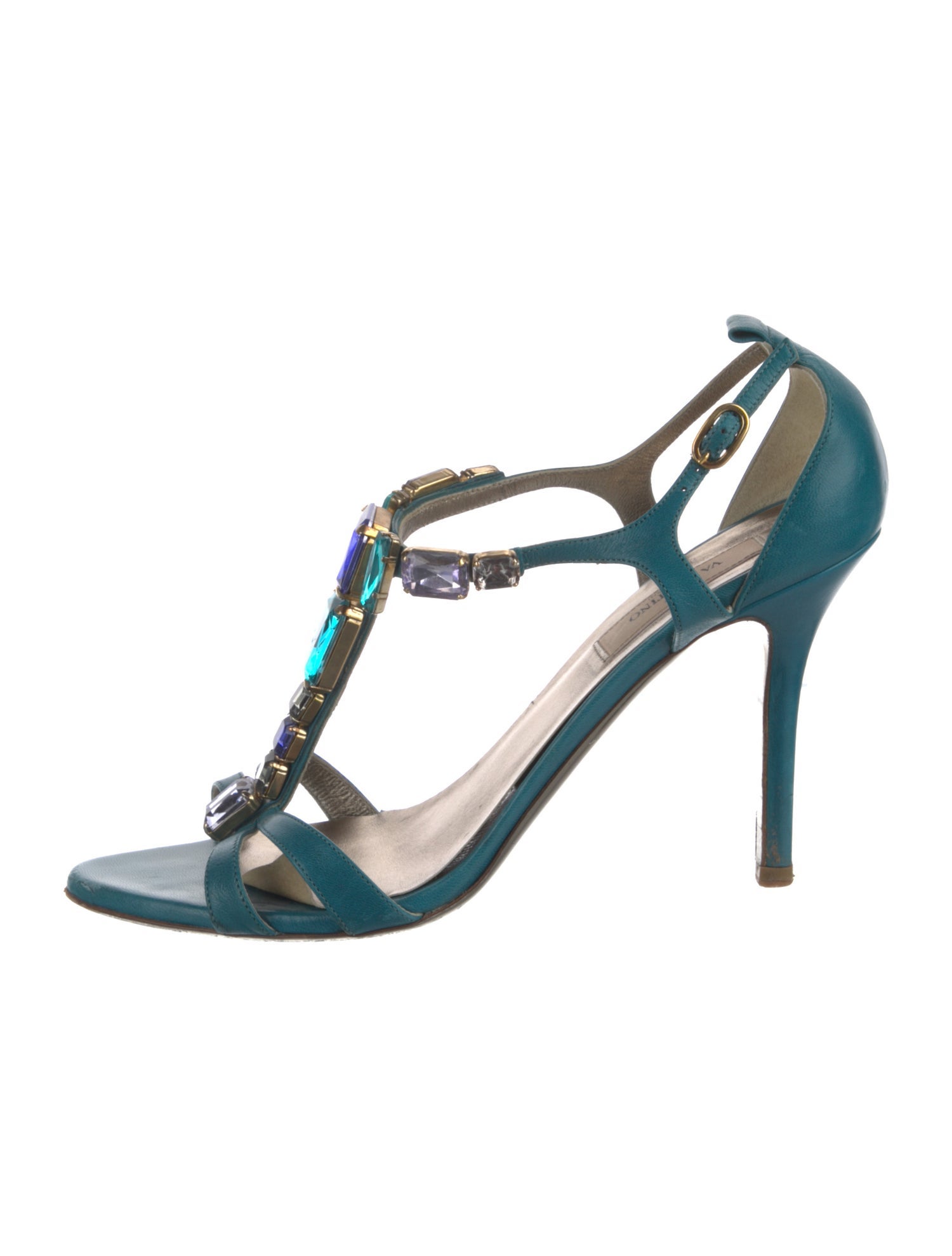 Valentino Leather Studded Accents T-Strap Sandals