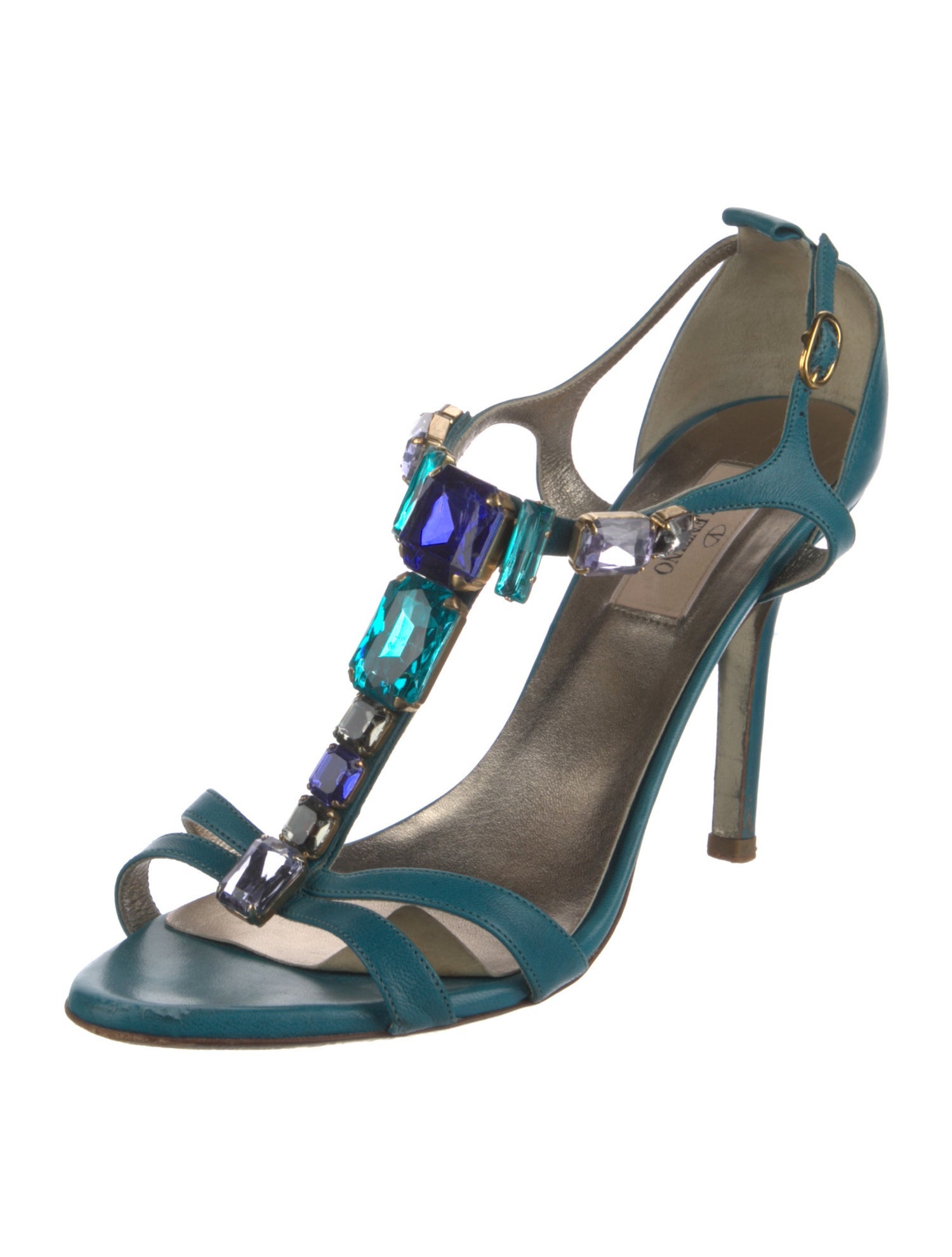 Valentino Leather Studded Accents T-Strap Sandals