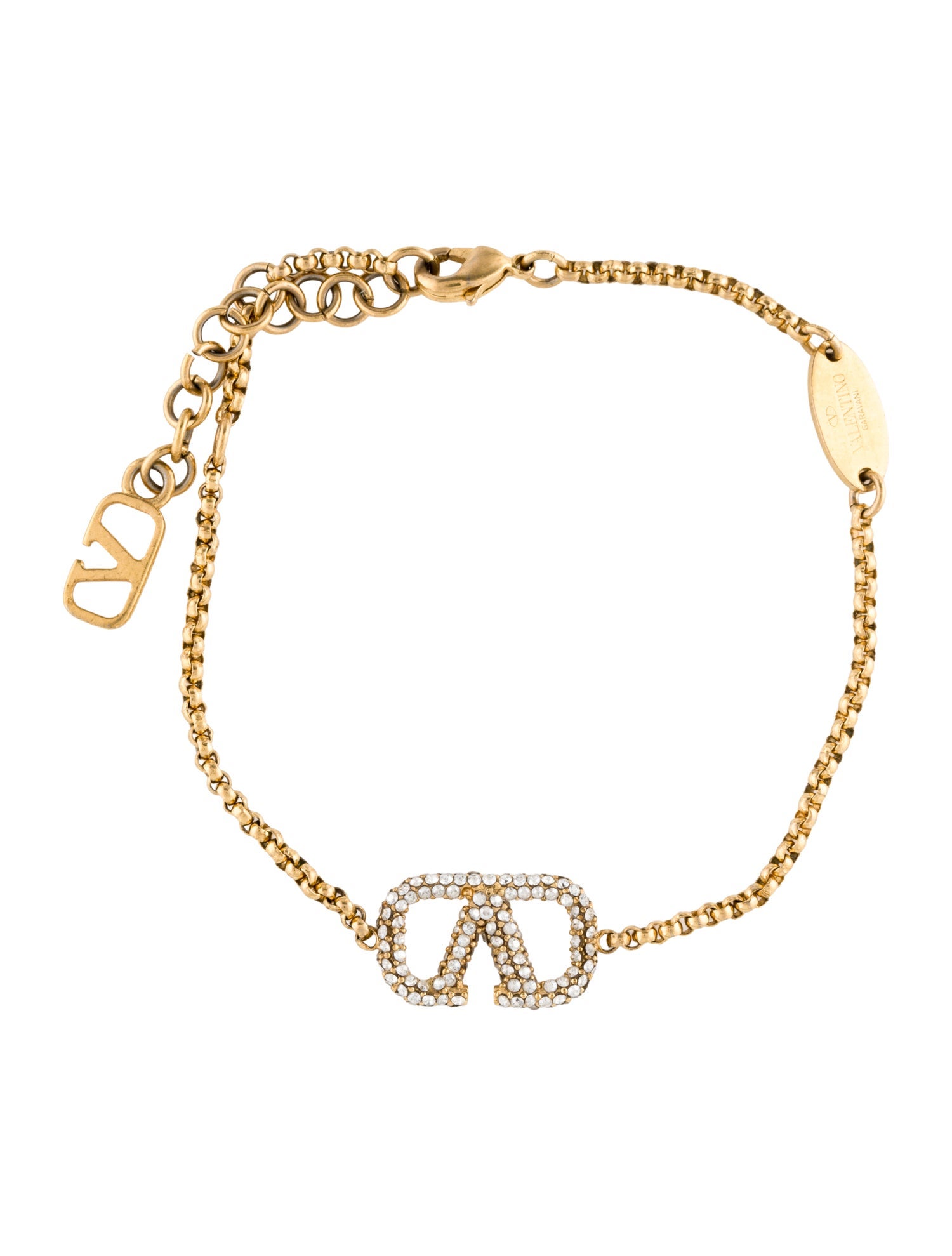 Valentino Crystal V Logo Signature Link Bracelet