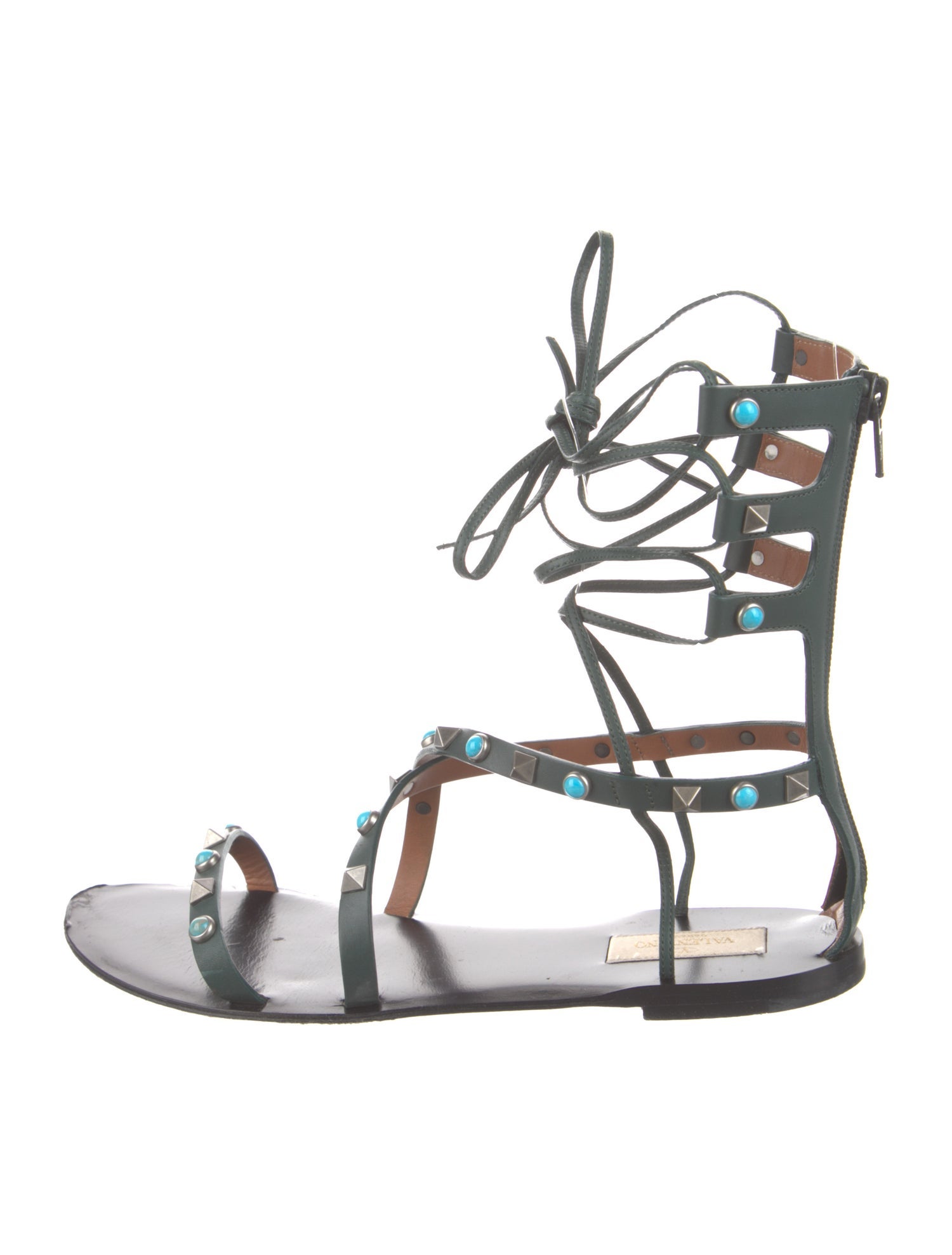 Valentino Rockstud Accents Leather Gladiator Sandals