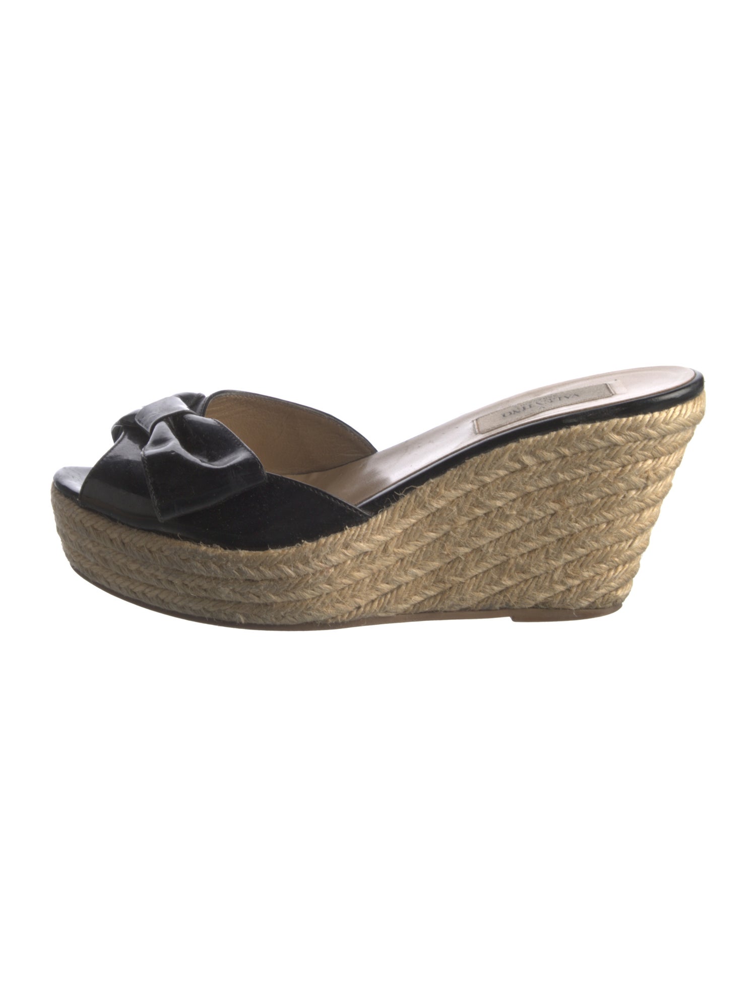 Valentino Patent Leather Bow Accents Mules