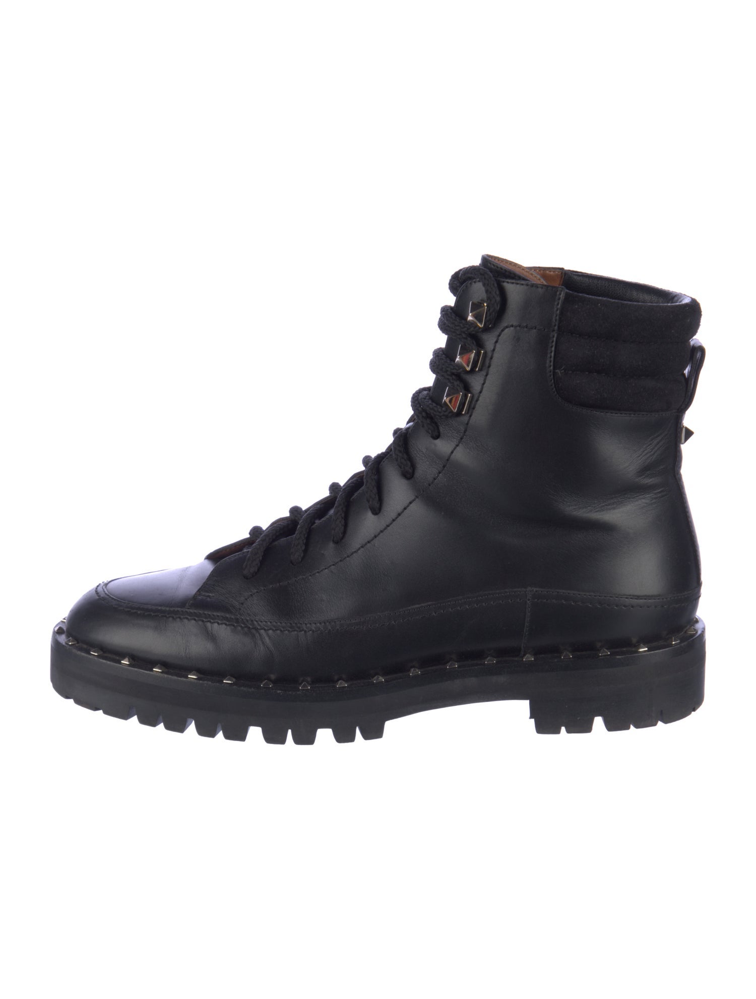 Valentino Rockstud Accents Leather Combat Boots